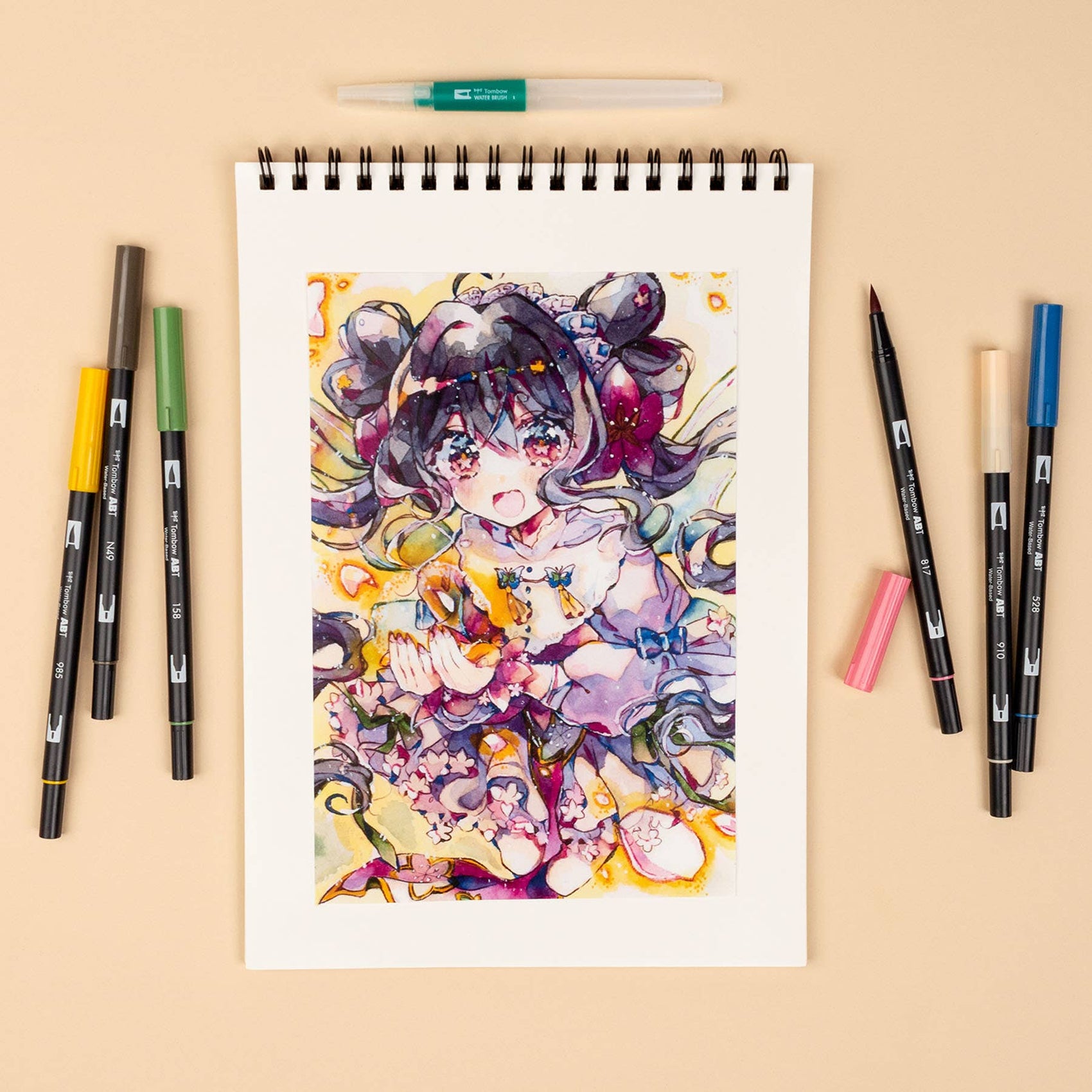 Dual Brush Pen Art Markers, Manga Illustration, Flower 6-Pk