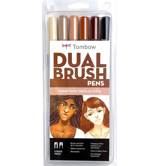 Dual Brush Pen Art Markers, Portrait, 6-Pack