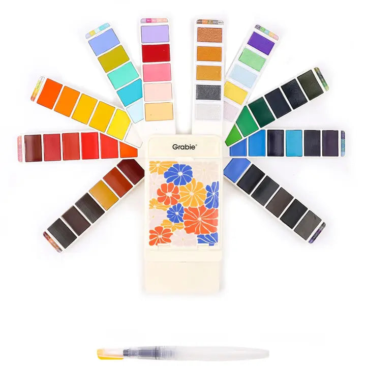 Grabbie Foldable Watercolor Set of 56 with Water Brush Pen