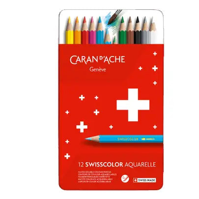 Caran D'ache Set of 12 Water-Soluble Pencils Swisscolor in Metal Box