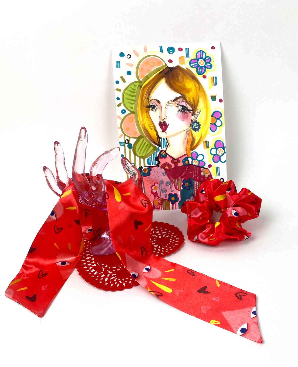 Valentines Day Bundle (Scrunchie, Twilly, Personalized Bontified Portrait)